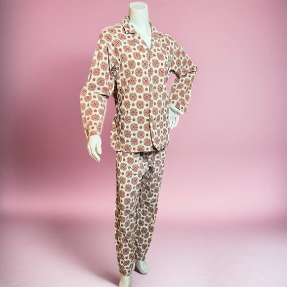VINTAGE 70s Loungewear Set Size M Mod Geometric 2 Piece Orange Baroque - Picture 1 of 5